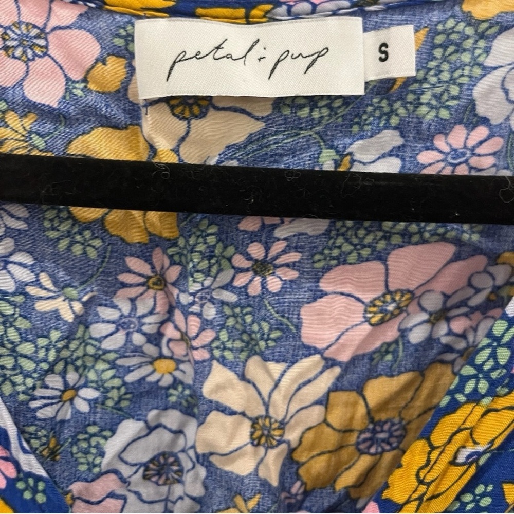 Petal & Pup Blue Floral Tuily Long Sleeve Ruffle Romper Size Small - Picture 8 of 10